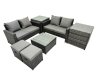 Fimous PE Rattan Garden Furniture Set Lounge Double Seat Sofa Coffee Table Set with 2 Side Tables 2 Small Stools Dark Grey Mixed
