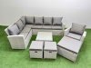 Fimous Outdoor Rattan Garden Furniture Set 10 Seater Corner Sofa Sets with Square Coffee Table Chair 3 Footstools Light Grey Mixed