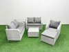 Fimous High Back Poly Rattan Garden Furniture Set with Reclining Chair Loveseat Sofa Square Coffee Table Indoor Outdoor Patio Set Big Stool Side Table Light Grey