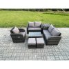Fimous High Back Rattan Garden Furniture Set with Loveseat Sofa Rectangular Coffee Table Side Table 2 Small Footstools Indoor Outdoor Patio Lounge Sofa Set Dark Grey Mixed