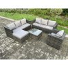 Fimous Rattan Garden Furniture Sofa Set with Armchair Square Coffee Table Big Footstool Indoor Outdoor 8 Seater Rattan Set Dark Grey Mixed