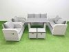 Fimous 9 Seater Garden Furniture Set PE Ratten Garden Sofa Set with Rectangular Dining Table 2 Small Stools 2 Side Tables Light Grey
