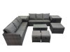 Fimous Outdoor 3 Seater Sofa Coffee Table Set Garden Rattan Furniture Set 9 Seater with 3 Stool 2 Side Tables Dark Grey