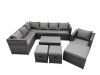 Fimous Outdoor Rattan Rectangular Coffee Table Corner Sofa Sets Garden Furniture Set with 2 Small Stools Dark Grey Mixed