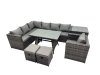 Fimous 9-seater Outdoor PE Rattan Sofa Set with Dining Table Patio Garden Furniture Sets with Chair 2 Small Stools Dark Grey Mixed