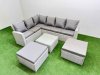 Fimous Outdoor Rattan Garden Furniture Set 8 Seater Corner Sofa Sets with Square Coffee Table 2 Big Footstools Light Grey Mixed