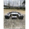 Fimous U Shape?Outdoor Rattan Garden Furniture Sofa Set Lounge Adjustable Rising Lifting Tables Footstool Dark Grey Mixed
