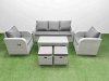 Fimous PE Rattan Garden Furniture Set Reclining Chair Sofa Lounge Sofa Set Rectangular Coffee Table 2 Small Stools Light Grey