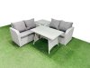 Fimous 4 Seat Outdoor Love Sofa Set Rattan Garden Furniture Set with Rectangular Dining Table Side Table Light Grey