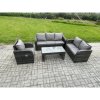 Fimous 6 Seater Outdoor Rattan Garden Furniture Set Rattan Lounge Sofa Set with Rectangular Coffee Table Reclining Chair Dark Grey Mixed