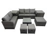 Fimous Wicker PE Rattan Garden Outdoor Furniture Set Love Sofa Square Coffee Table Set with 3 Stools 2 Side Tables Dark Grey Mixed