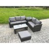 Fimous Outdoor Rattan Garden Furniture Set Patio Lounge Sofa Set with Rectangular Coffee Table Side Table Big Footstool Dark Grey Mixed