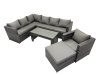 Fimous 5 Pieces Outdoor PE Rattan Garden Furniture Corner Sofa Oblong Coffee Table Set with Cushions Big Footstool Dark Grey Mixed