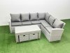 Fimous 8 Seater Garden Outdoor Rattan Furniture Set Rattan Corner Sofa Oblong Coffee Table Set with 2 Small Footstools Light Grey Mixed
