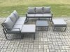 Fimous Aluminium 5 Pieces Garden Furniture Sofa Set with Cushions 8 Seater Outdoor Patio Set with Square Coffee Table 2 Big Footstools Dark Grey