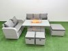 Fimous 8 Seater PE Rattan Wicker Garden Furniture Patio Conservatory Sofa Set with Firepit Dining Table 3 Seater Sofa Love Sofa 3 Stool