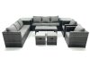 Fimous Rattan Garden Furniture Sofa Set with Coffee table Armchair 2 Side Tables 2 Small Footstools Dark Grey Mixed