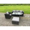 Fimous Rattan Outdoor Furniture Garden Dining Set with Oblong Dining Table Armchair Big Footstool Dark Grey Mixed