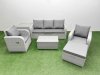 Fimous PE Rattan Garden Furniture Set Reclining Chair Sofa Lounge Sofa Set Oblong Coffee Table Side Table Big Footstool Light Grey