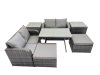 Fimous 6 Seater Garden Outdoor Rattan Furniture Set Rattan Sofa Oblong Dining Table with 2 Side Table Dark Grey