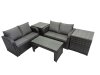 Fimous 3 Seater Sofa Reclining Chair Coffee Table Set Rattan Garden Outdoor Furniture Set with 2 Side Tables Dark Grey Mixed