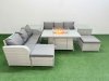 Fimous Outdoor Garden Furniture Sets 8 Seater Wicker Rattan Furniture Sofa Sets with Firepit Dining Table high Back Lounge Sofa 2 Big Footstool 2 Side Table Light Grey