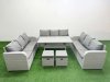 Fimous PE Rattan Lounge Sofa Set 11 Seater Outdoor Garden Furniture Set with Rectangular Dining Table 3 Seater Sofa 2 Stools Light Grey