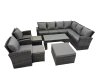 Fimous Rattan Garden Furniture Set 8 Pieces Outdoor Garden Sofa Oblong Coffee Table Set with Chair 3 Footstools Dark Grey Mixed