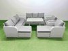 Fimous Rattan High Back Lounge Sofa Set Patio Dining Table & Chairs Set with 3 Seater Sofa 2 Reclining Chairs 2 Side Tables 2 Big Stool Light Grey