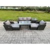 Fimous Outdoor Garden Furniture Sets 7 Pieces Wicker Rattan Furniture Sofa Sets with Rectangular Dining Table 2 Big Footstool Side Table
