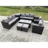 Fimous Outdoor Rattan Garden Furniture Lounge Sofa Set With Oblong Rectagular Coffee Table 2 PC Arm Chair Side Coffee Table 2 Stools