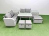 Fimous 7 Seater Outdoor Love Sofa Set Rattan Garden Furniture Set with Rectangular Dining Table 2 Side Tables 3 Footstools Light Grey