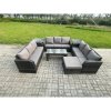Fimous 10 Seater Rattan Garden Furniture Set Indoor Outdoor Patio Sofa Set with Coffee Table 2 Side Tables Big Footstool Dark Grey Mixed