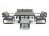 Fimous Outdoor Aluminium Garden Furniture Set with Adjustable Rising Lifting Dining Table 3 Seater Sofa 2 Chair Big Footstool Dark Grey