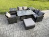 Fimous 7pcs Rattan Outdoor Garden Furniture Set Height Adjustable Rising Lifting Table Sofa Dining Set with 2 Side Tables Big Footstool Dark Grey Mixed