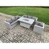 Fimous 7 Seater Outdoor Garden Dining Sets Rattan Furniture Gas Fire Pit Dining Table Gas Heater with Armchair Light Grey