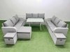 Fimous 12 Seat Outdoor PE Rattan Garden Furniture with Cushions 3 Seater Sofa Side Table 3 Stool Light Grey