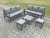 Fimous Aluminium 5 Pieces Garden Furniture Sofa Set with Cushions 8 Seater Outdoor Patio Set with Square Coffee Table 2 Small Footstools Dark Grey