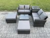 Fimous 6 Seater Rattan Outdoor Garden Furniture Sofa Set with 2 Big Footstool Side Table Dark Grey Mixed