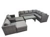 Fimous Outdoor Rattan Oblong Coffee Table Corner Sofa Sets Garden Furniture Set with 2 Chairs 2 Big Stools Dark Grey Mixed
