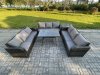 Fimous 9 Seater Wicker Rattan Garden Furniture Set with Rectangular Dining Table Side Table Patio Outdoor Lounge Sofa Set