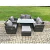 Fimous Rattan Furniture Outdoor Garden Dining Set Patio Height Adjustable Rising lifting Table Love Sofa Chair With Big Footstool
