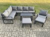 Fimous Aluminum 9 Seater Outdoor Lounge Corner Sofa Set Garden Furniture Sets with Oblong Coffee Table Chair 2 Big Footstool Dark Grey