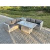 Fimous Rattan Garden Funiture Set Height Adjustable Rising Lifting Table Sofa Dining Set With Side Coffee Tea Table