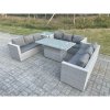 Fimous Lounge Rattan Garden Furniture Set Adjustable Rising Lifting Table Dining Set With Side Coffee Tea Table