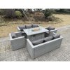 Fimous Light Grey Rattan Garden Furniture Set Gas Fire Pit Dining Set Heater Burner Lounge Sofa Chairs Outdoor