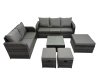 Fimous Wicker PE Rattan Garden Outdoor Furniture Set Love Sofa Square Coffee Table Set with 3 Stools Dark Grey Mixed