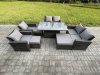 Fimous Outdoor Garden Furniture Sets 8 Pieces Wicker Rattan Furniture Sofa Dining Table Set with 3 Footstools Dark Grey Mixed