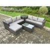 Fimous 7 Seater Rattan Garden Furniture Set Outdoor Patio Sofa Set with Oblong Coffee Table Side Table Big Footstool Dark Grey Mixed