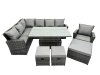 Fimous Poly Rattan Outdoor Patio Height Adjustable Rising Lifting Table Corner Sofa Set with 3 Stools for Garden Backyard Dark Grey Mixed